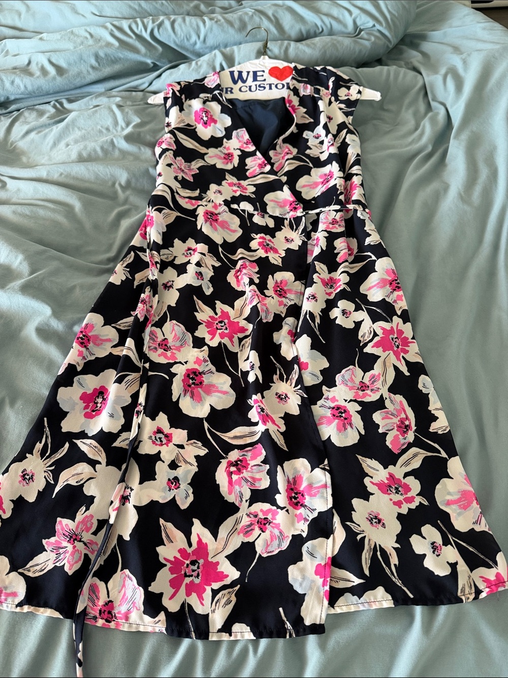 Banana Republic Black Midi Dress with Pink & Cream Floral Print